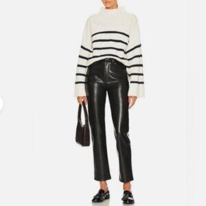 Frame Denim "Le Jane Crop" Black Recycled Leather Jeans